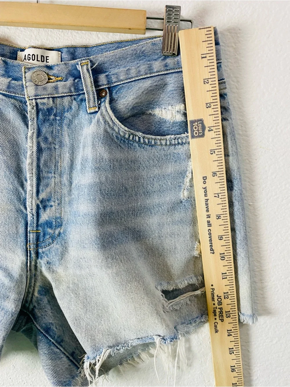 Agolde Parker Long Jean Shorts Size 28 Y2K Distressed Denim Organic Cotton